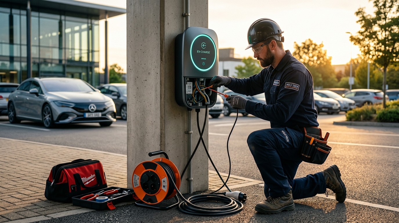 Integradora instalando um eletroposto Solinx