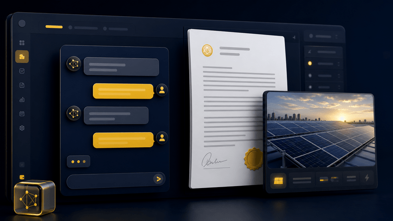 Interface de chat IA e contrato solar